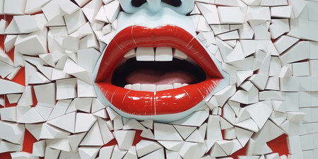 Red Lipstick Elegance. Woman's Close-Up Collage art Conceptの素材