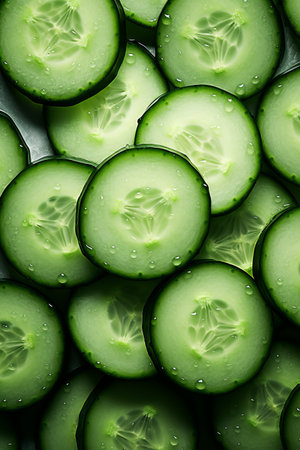 Crunch Time. Stacked Green Cucumber Slicesの素材