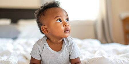 Portrait of a cute african american baby boy looking upの素材