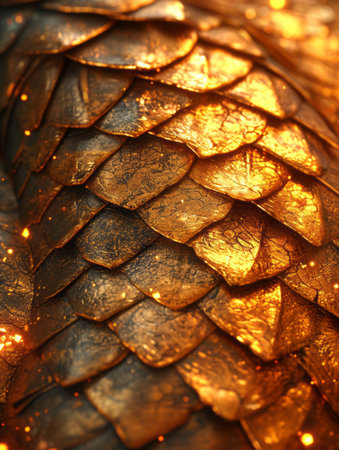 golden dragon skin texture background. close up. soft focus.の素材