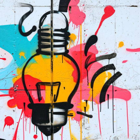 Colorful street art graffiti. Abstract creative drawing fashion colors on the walls of the city. Urban Contemporary Cultureの素材