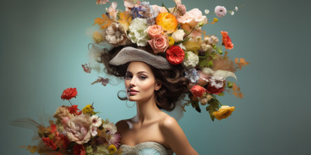 Beautiful young woman in a wreath of flowers. Beauty, fashion.の素材
