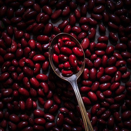 Red Kidney Elegance. Close-Up of Raw Beans in Wooden Bowlの素材