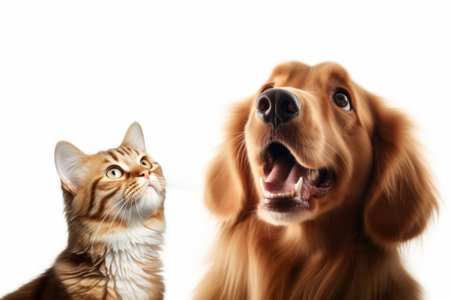 Cheerful Greetings. Cat and Dog Meet Nose to Noseの素材
