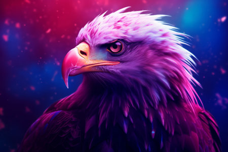 A close up of a bird of prey on a dark backgroundの素材
