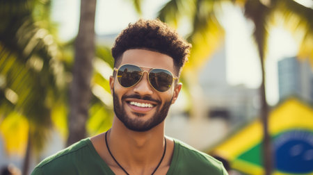 A man wearing sunglasses and a green shirtの素材