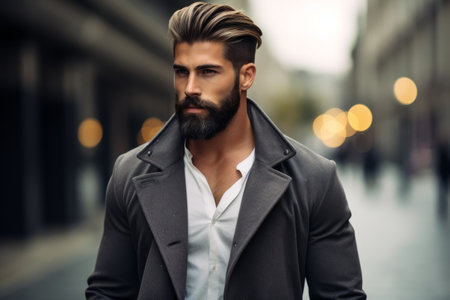 A man with a beard and a white shirtの素材