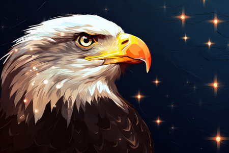 A painting of an eagle with stars in the backgroundの素材