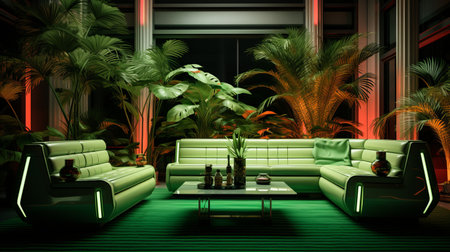 A living room filled with lots of green furnitureの素材