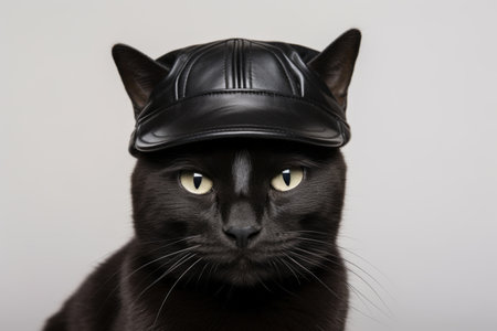 A black cat wearing a black leather hatの素材
