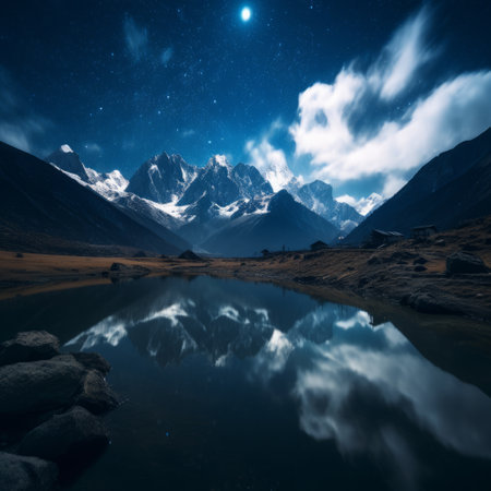 Peak Reflections Breathtaking Mountains in Serene Watersの素材