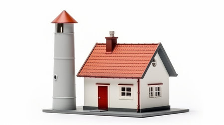 A small house with a lighthouse on top of itの素材