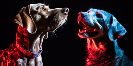 Bonded Pooches. Two Dogs Finding Joy in Shared Momentsの素材