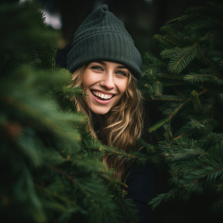Park Winter Scene Young Woman Enjoying Natureの素材