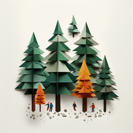 A group of people walking through a forest of Christmas trees Winter Grunge banner backgroundの素材