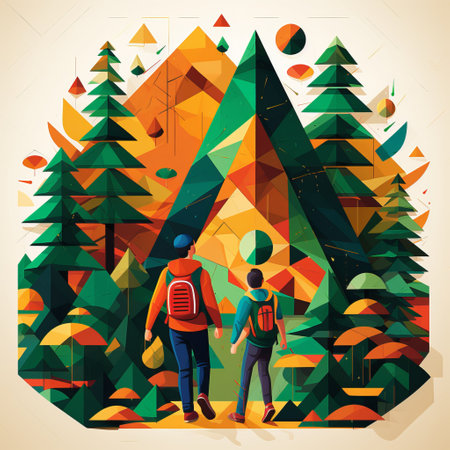 A couple of people standing in front of a forest Winter Christmas tree Grunge banner backgroundの素材