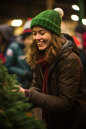 Park Snow Walk Red-haired Woman's Festive Strollの素材