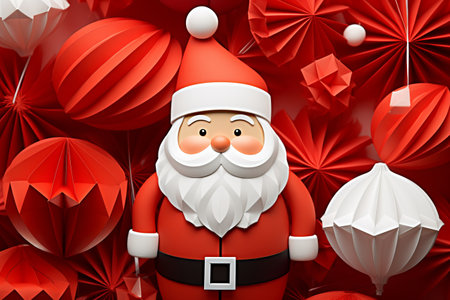 A santa clause standing in front of red paper decorations Winter Christmas tree Grunge banner backgroundの素材