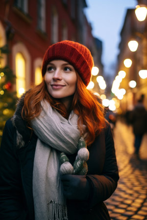 Christmas Magic Young Girl's Snowfall Perspectiveの素材