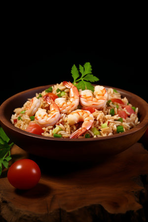 Homemade Delight. Seafood Paella Valenciana in Traditional Panの素材