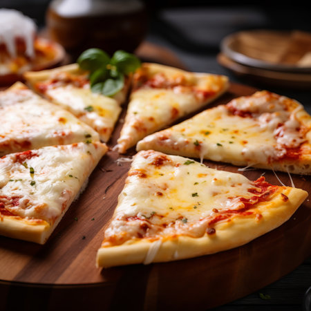 Pepperoni Pizza Breakfast Scene on Wooden Tableの素材