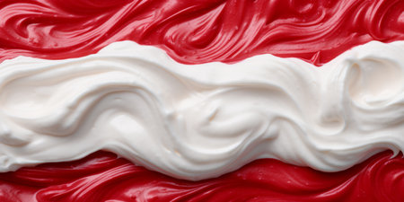 A close up of a red and white flag made of whipped creamの素材