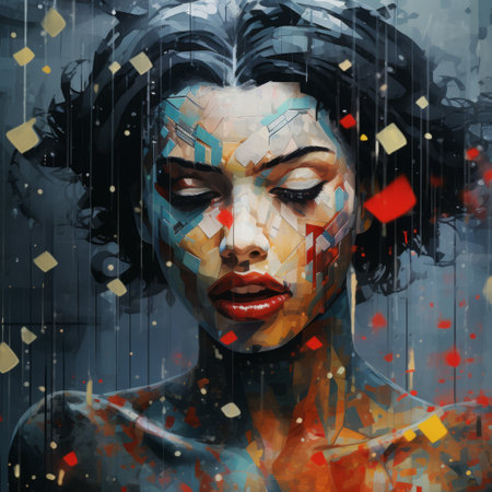 Portrait of a beautiful girl with creative make-up. Digital painting.の素材