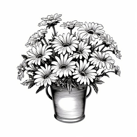 Bouquet of daisies in a vase.の素材
