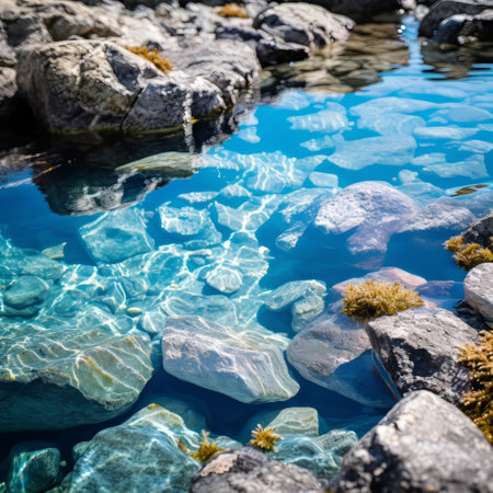 Rocky Shoreline With Algae-Covered Body of Waterの素材