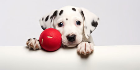 Dalmatian Puppy Chewing on Red Ballの素材