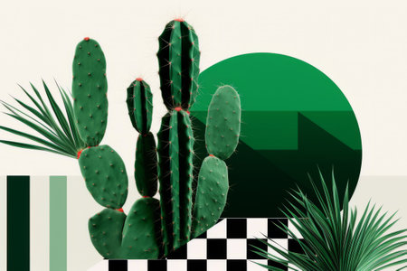 illustration of a cactus in front of a checkered backgroundの素材