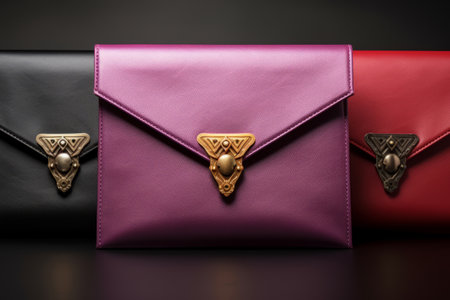 pink and black leather clutch on a black background, closeupの素材