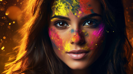 Fashion portrait of young beautiful woman with multicolored makeup.の素材