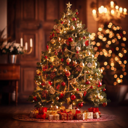 Christmas tree with presents in the living room. Christmas and New Year concept.の素材