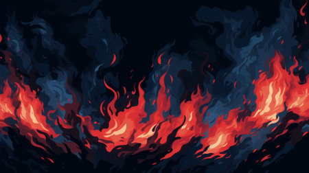 Illustration of fire flames on a dark background.の素材