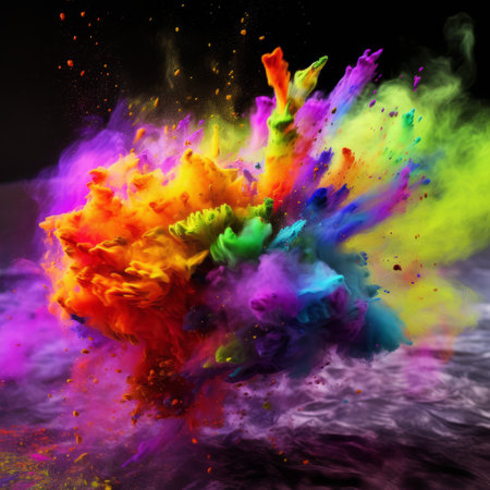 Colorful paint explosion isolated on black background. Abstract color background.の素材