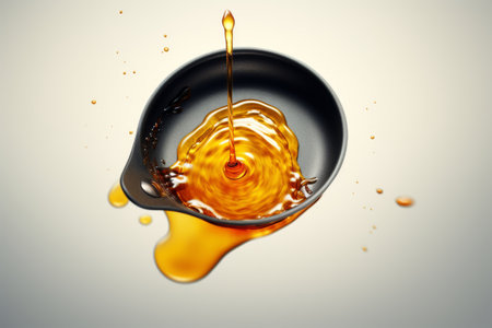 a drop of honey in a black bowl.の素材