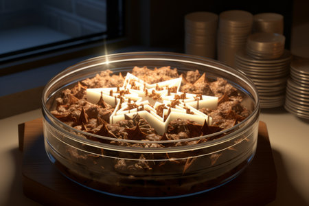 a petri dish with a glowing candle insideの素材