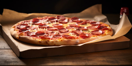 Pepperoni pizza on a wooden table. Close-up.の素材