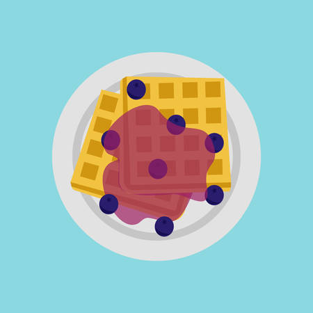 Waffle topped with blueberry sauce illustration.のイラスト素材
