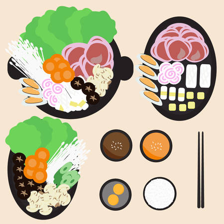 Japanese food : hot pot, sha-bu , suki-yakiのイラスト素材