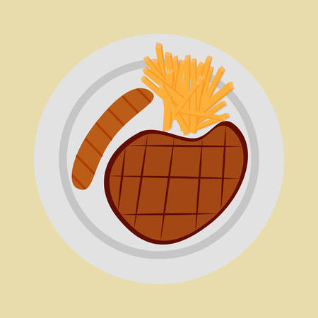 steak.Grilled pork.Food eating concept.のイラスト素材