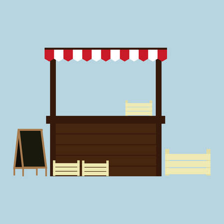 Street stall with red awning and wooden rack.のイラスト素材