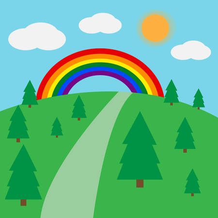 beautiful landscape with a rainbowのイラスト素材
