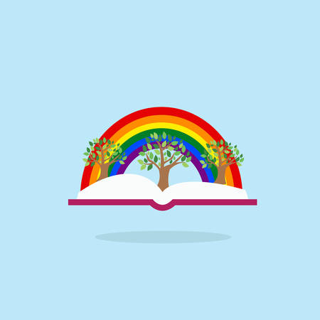 Open book with tree and rainbow. Inspiration pictogram. Power of knowledge and education sign.のイラスト素材