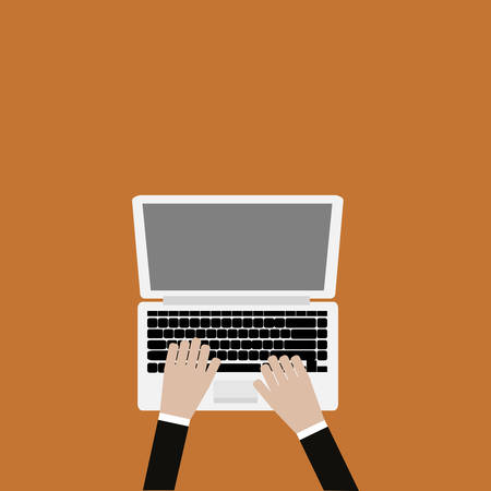 Hand on laptop keyboard with blank screen monitorのイラスト素材