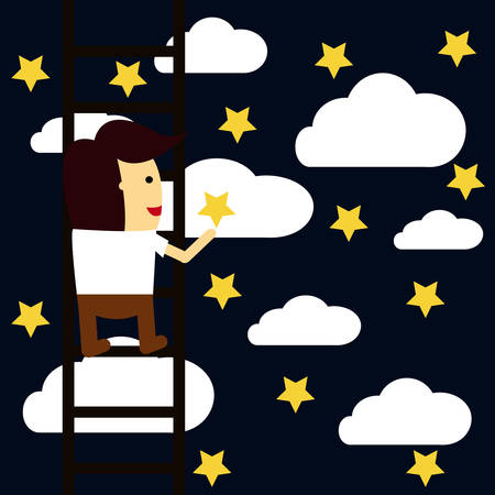 Businessman reaching to the star, Business concept a ladder corporate of success.のイラスト素材