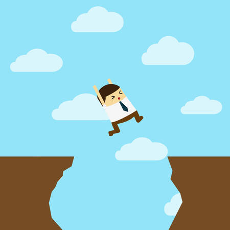 Businessman in front of a gap.businessman jump through the gapのイラスト素材