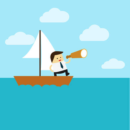 Knowledge.Flat design business concept cartoon illustration.business man with boat.のイラスト素材