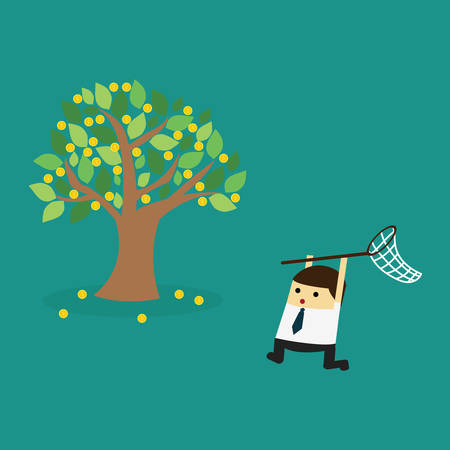 businessman trying to catch money.Business concept vector illustration.のイラスト素材